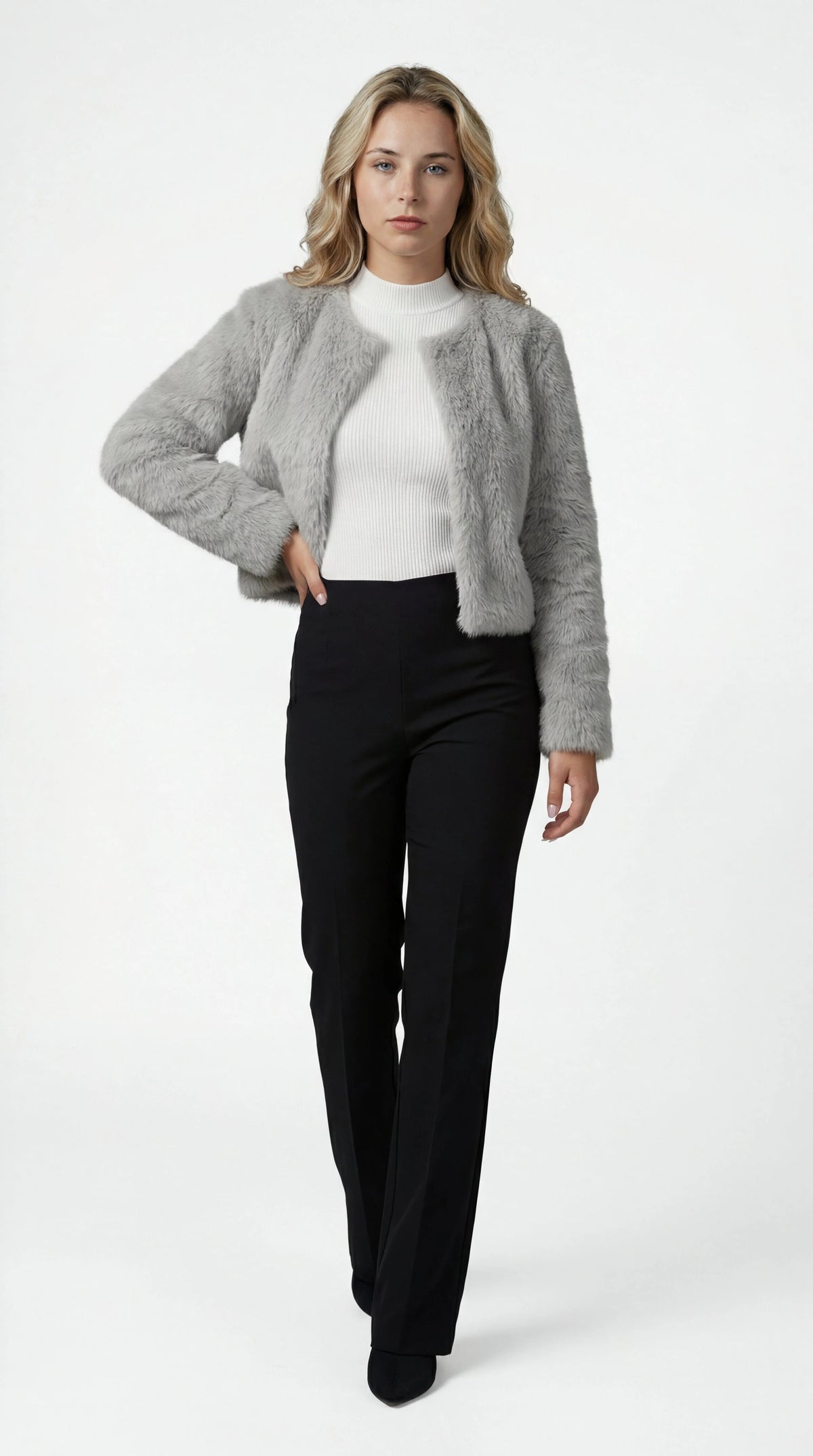 Chloe | Classic Cropped Fur Jacket with Open Front