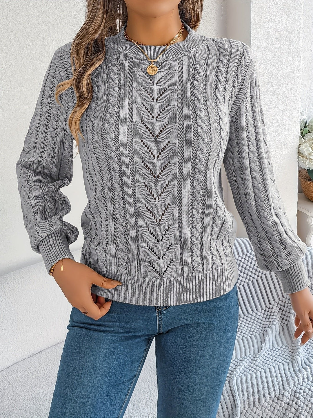Chloe | Relaxed Cable Knit Openwork Womens Jumper