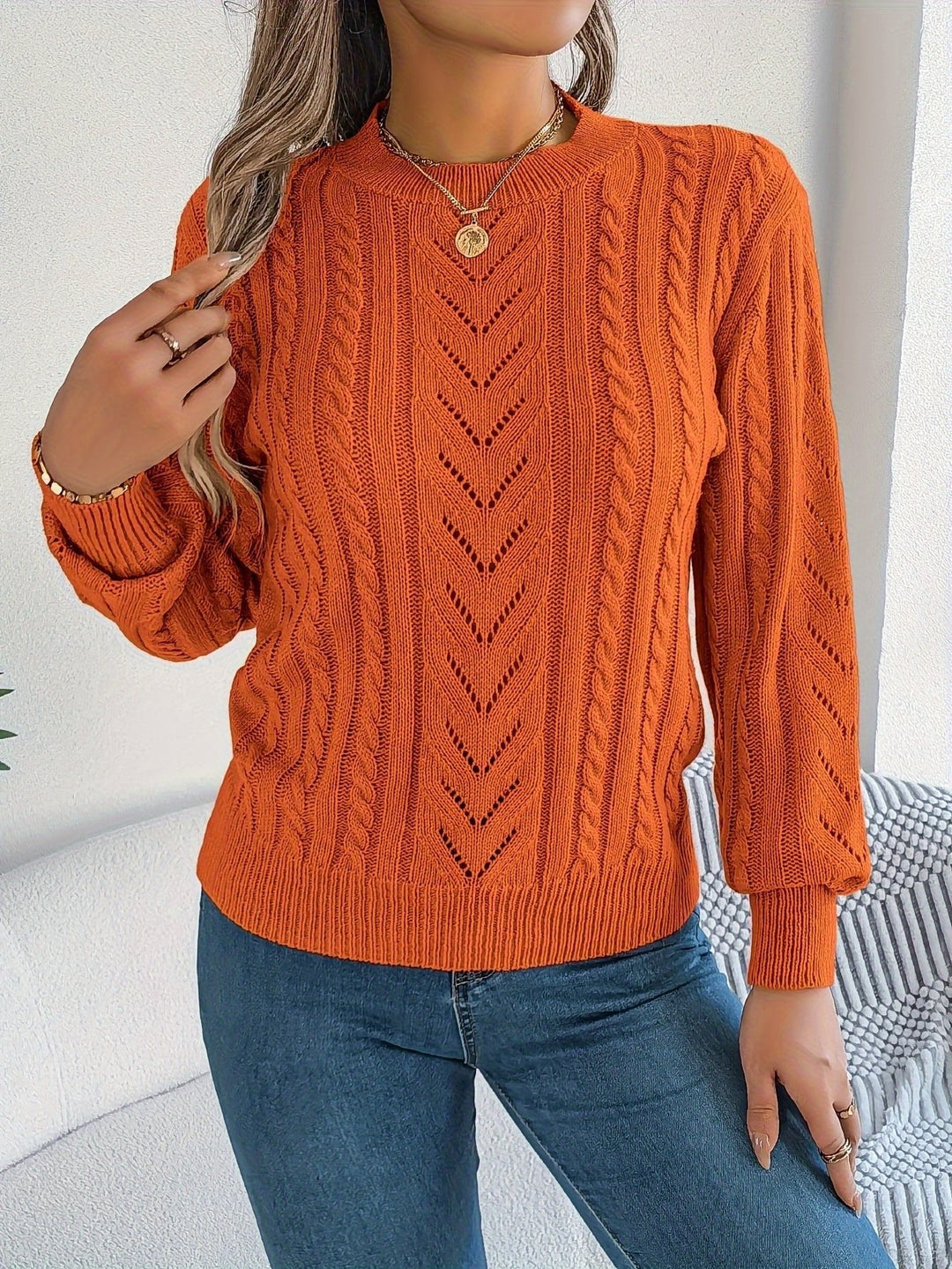Chloe | Relaxed Cable Knit Openwork Womens Jumper