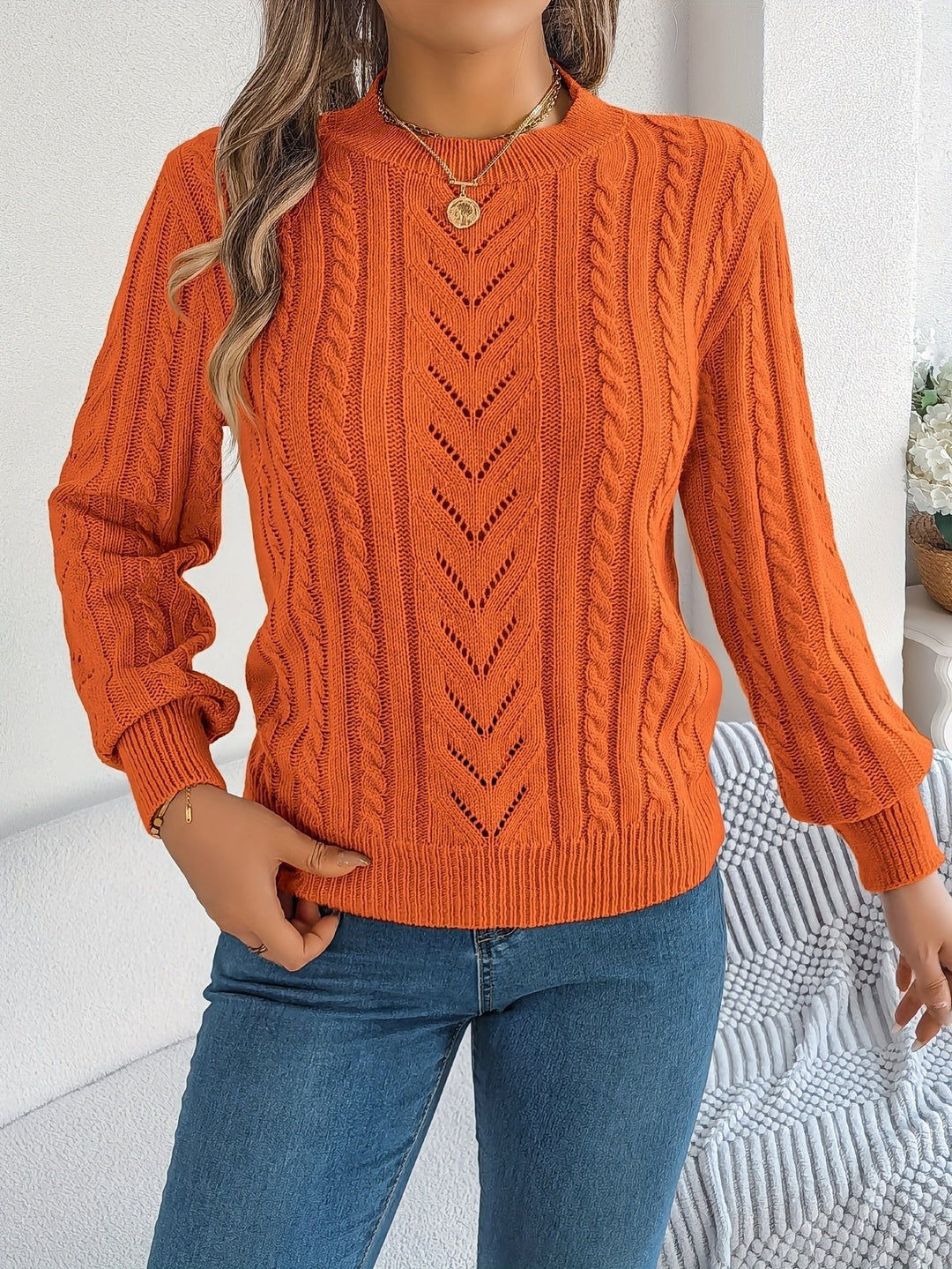 Chloe | Relaxed Cable Knit Openwork Womens Jumper
