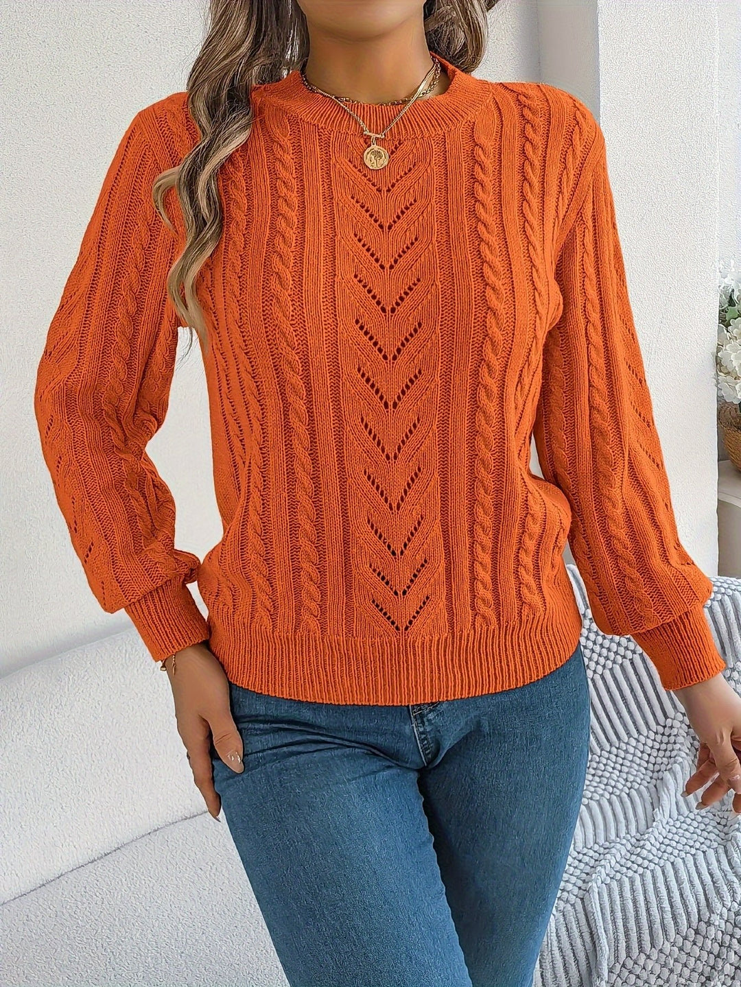 Chloe | Relaxed Cable Knit Openwork Womens Jumper