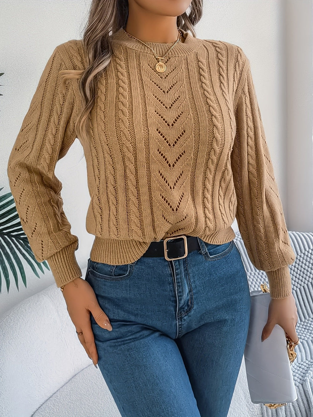 Chloe | Relaxed Cable Knit Openwork Womens Jumper