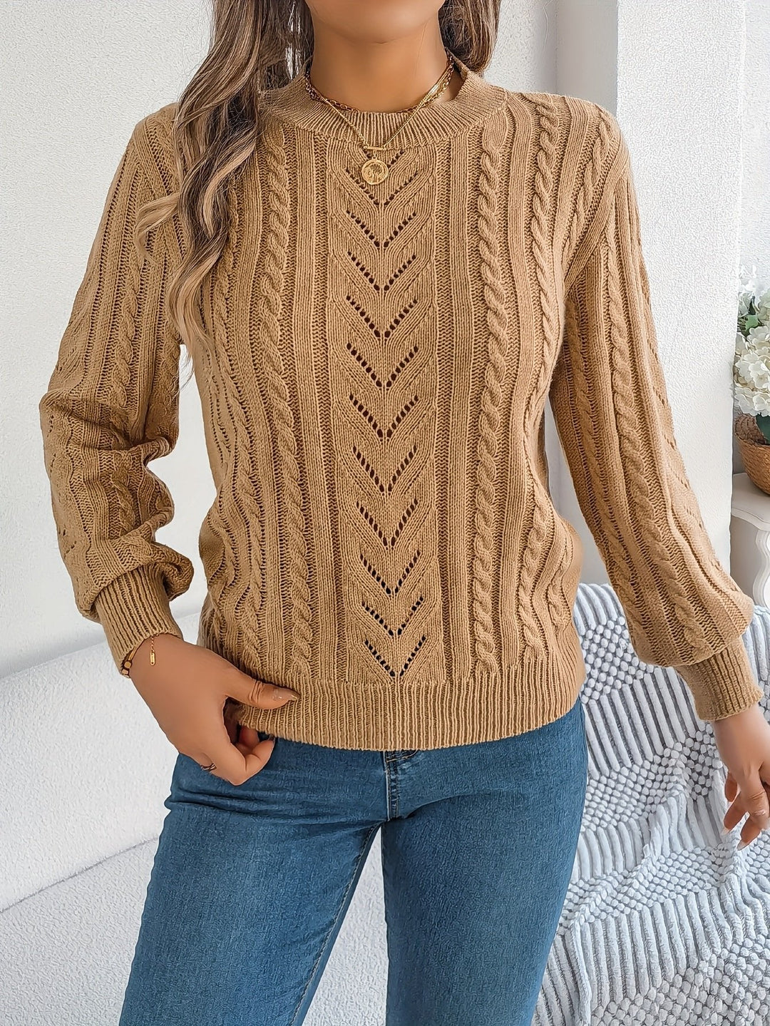Chloe | Relaxed Cable Knit Openwork Womens Jumper