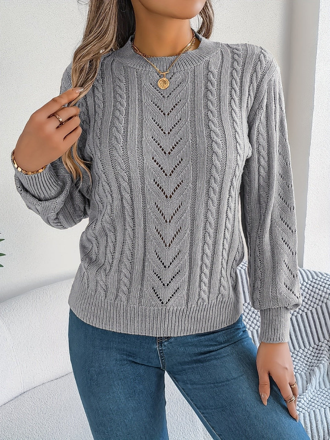 Chloe | Relaxed Cable Knit Openwork Womens Jumper
