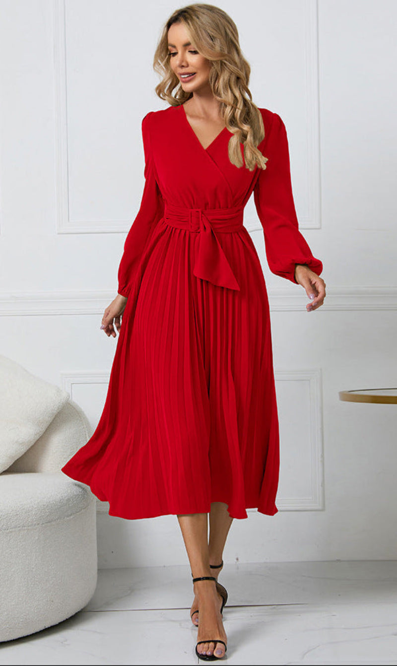 Chloe | Timeless Pleated Wrap Autumn Wedding Guest Midi Dress