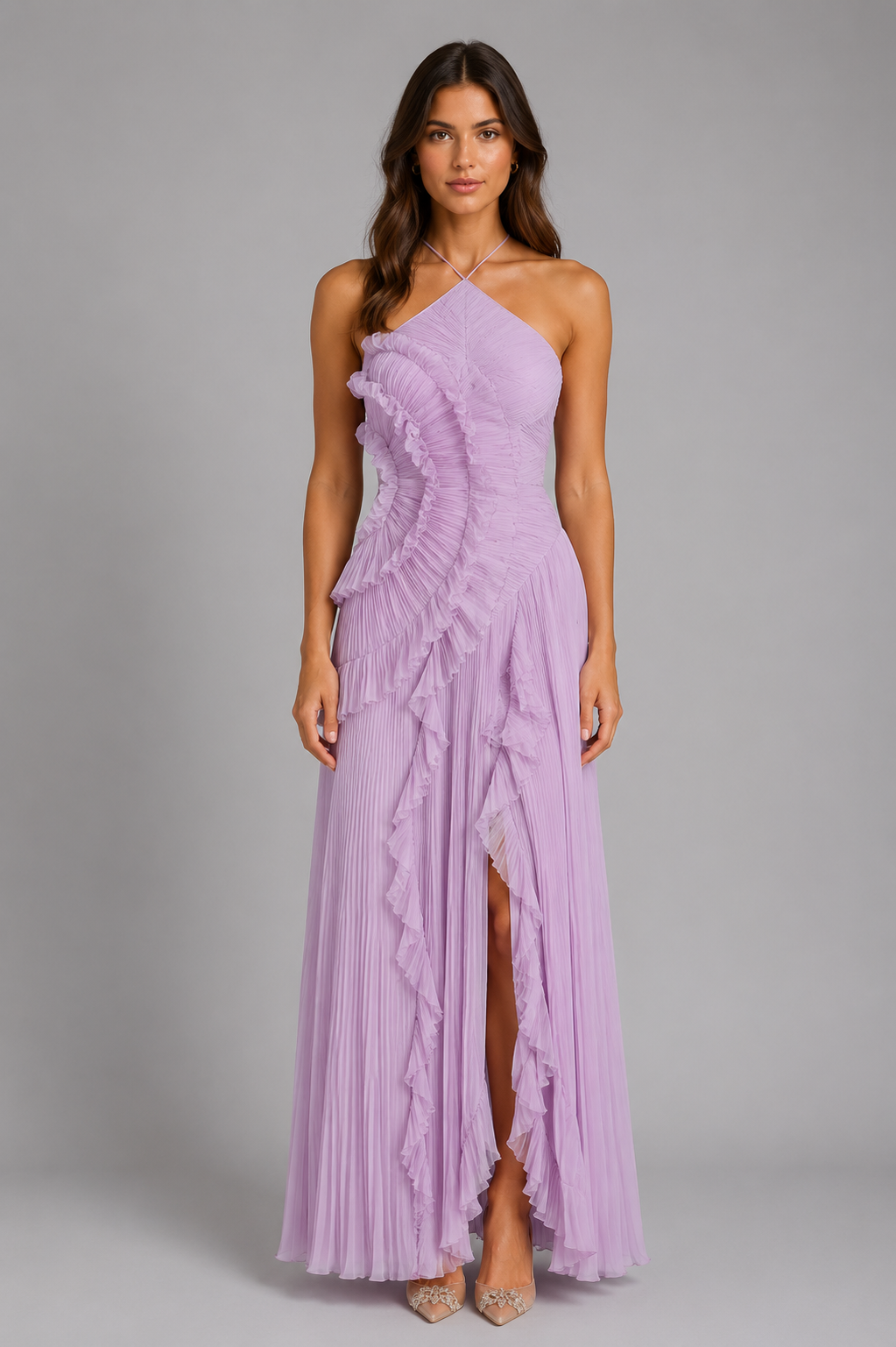 Clara | Classic Pleated Ruffle Halter Christmas Dress