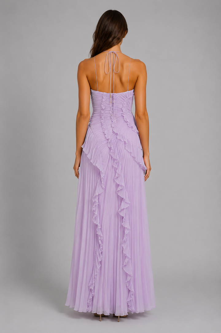 Clara | Classic Pleated Ruffle Halter Christmas Dress