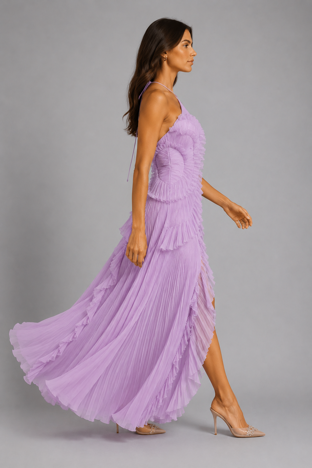 Clara | Classic Pleated Ruffle Halter Christmas Dress