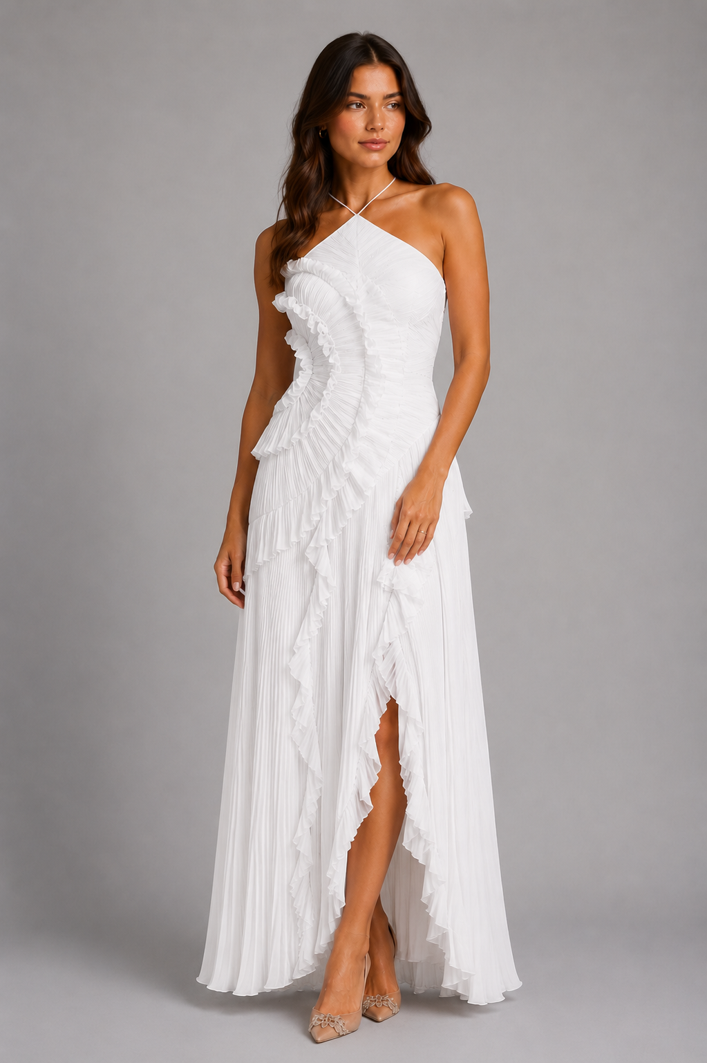 Clara | Classic Pleated Ruffle Halter Christmas Dress
