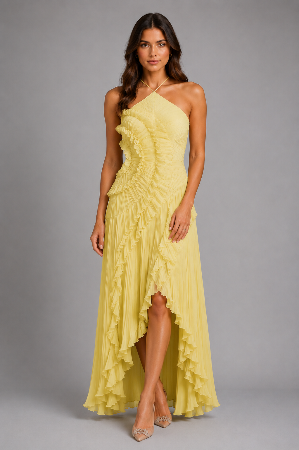 Clara | Classic Pleated Ruffle Halter Christmas Dress