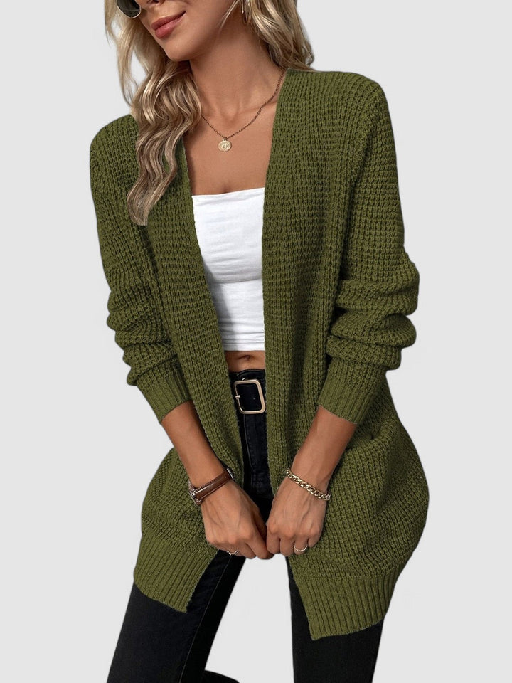 Clara | Elegant Longline Open Front Waffle Knit Cardigan