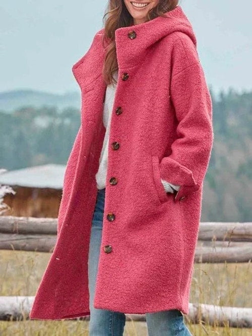 Clara | Refined Button-Front Hooded Faux Fur Coat