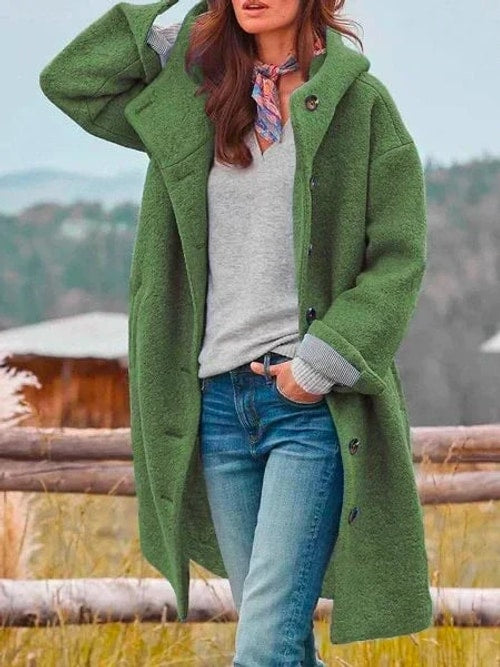 Clara | Refined Button-Front Hooded Faux Fur Coat