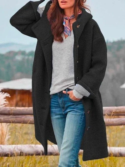Clara | Refined Button-Front Hooded Faux Fur Coat