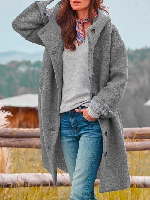 Clara | Refined Button-Front Hooded Faux Fur Coat