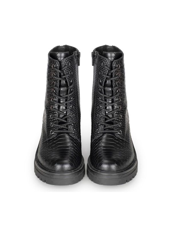Clara | Snake Effect Chunky Lace Up Ankle Boots