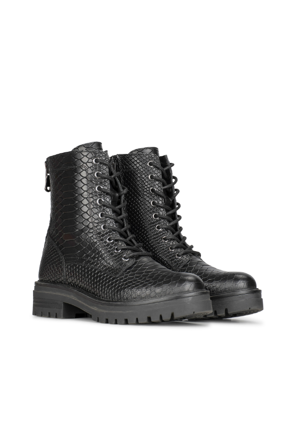 Clara | Snake Effect Chunky Lace Up Ankle Boots