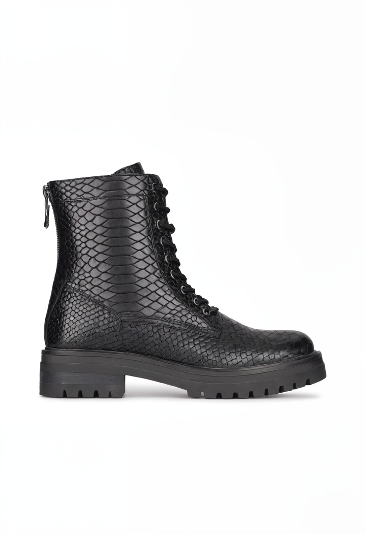 Clara | Snake Effect Chunky Lace Up Ankle Boots