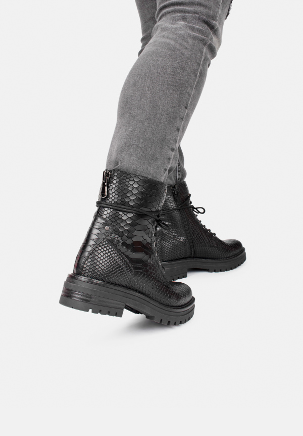 Clara | Snake Effect Chunky Lace Up Ankle Boots