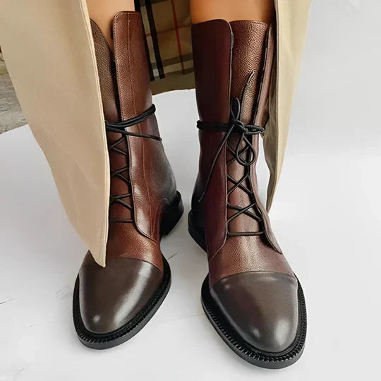 Freya | Effortless Lace Up Mid Calf Brown Boots