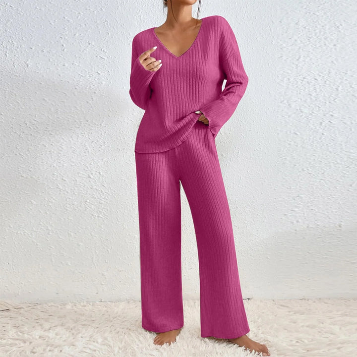 Darcie | Classic Ribbed V-Neck Wide Leg Lounge Set
