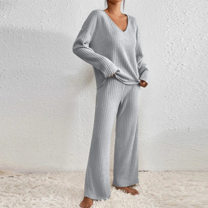 Darcie | Classic Ribbed V-Neck Wide Leg Lounge Set