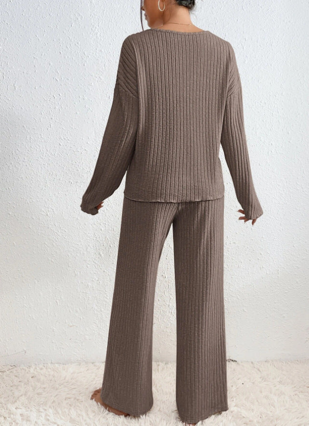 Darcie | Classic Ribbed V-Neck Wide Leg Lounge Set