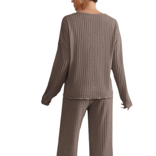 Darcie | Classic Ribbed V-Neck Wide Leg Lounge Set