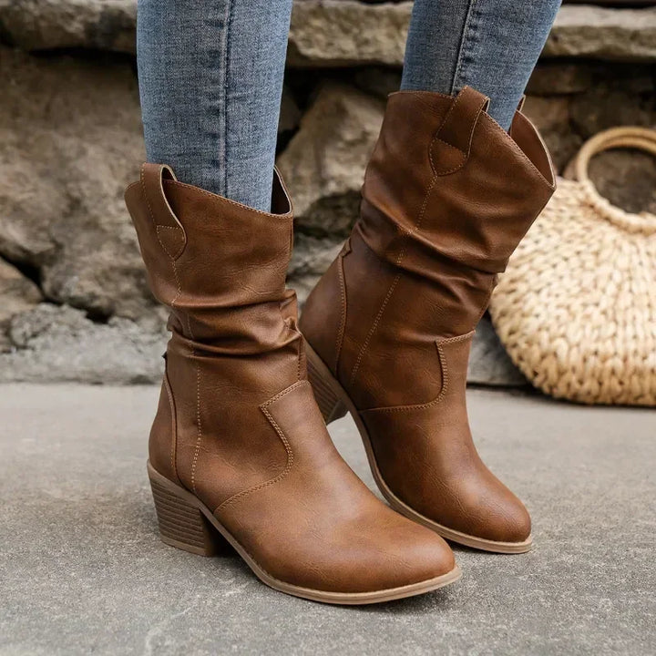 Darcie | Slouchy Mid-Calf Block Heel Cowboy Boots