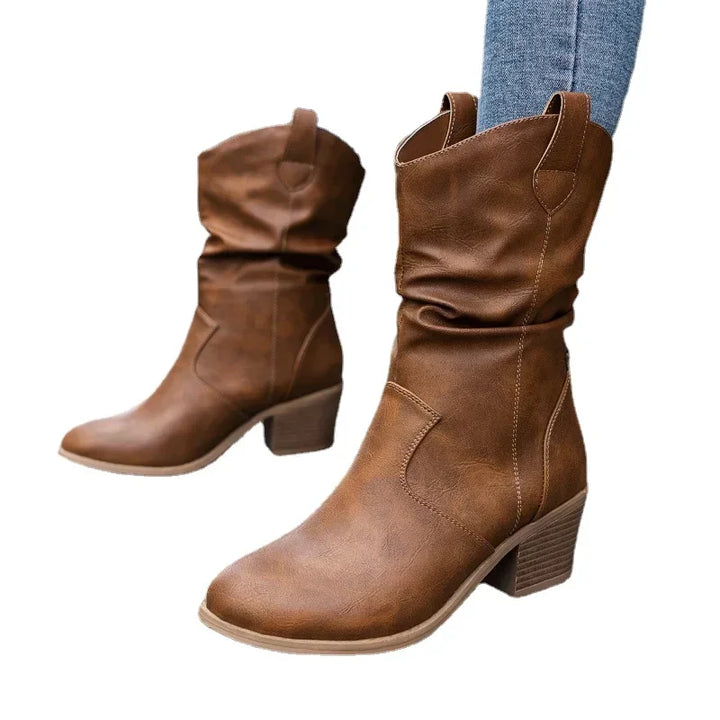 Darcie | Slouchy Mid-Calf Block Heel Cowboy Boots