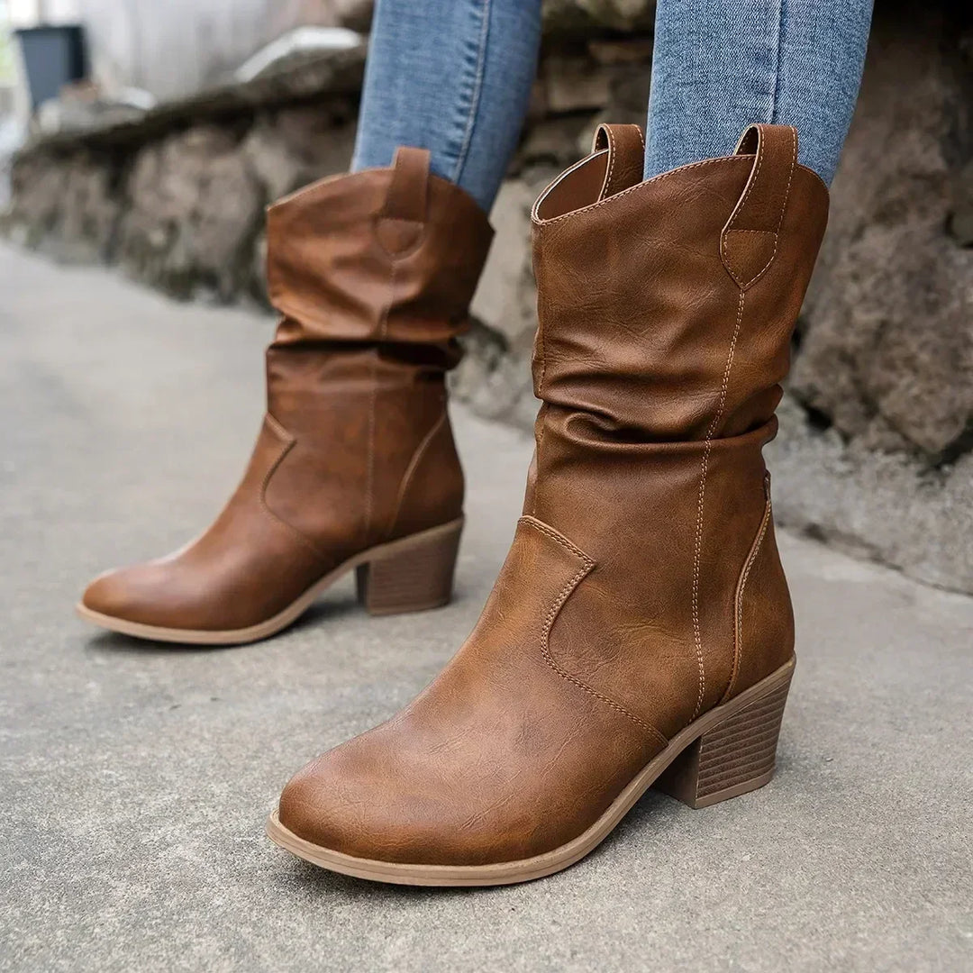 Darcie | Slouchy Mid-Calf Block Heel Cowboy Boots