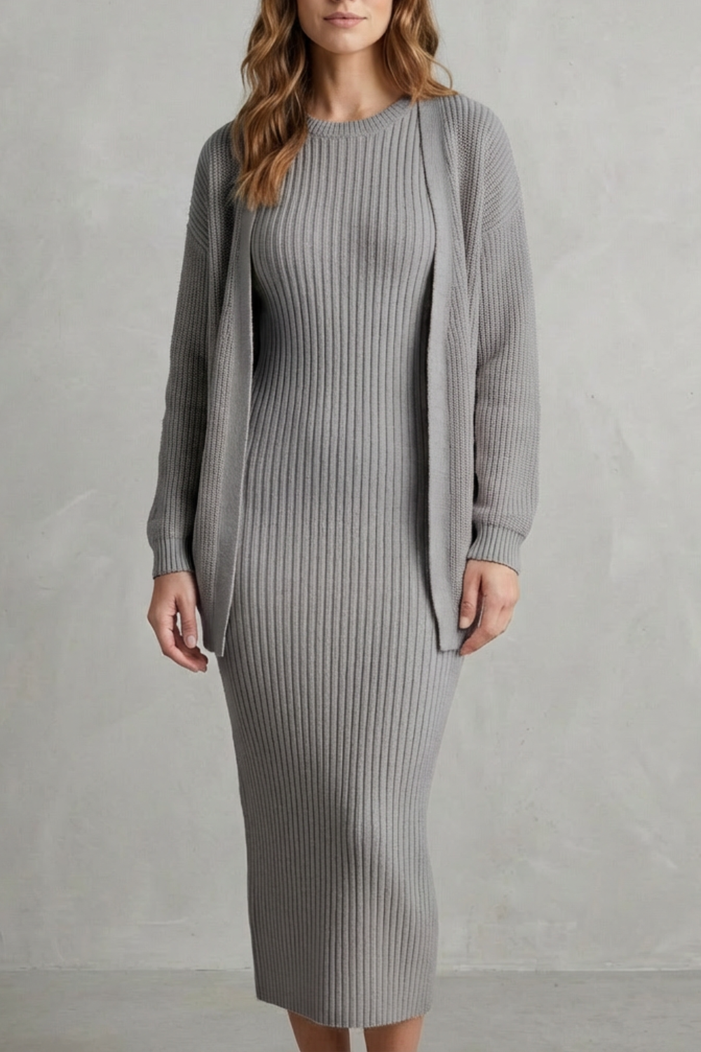 Delilah | Cosy Ribbed Knit Winter Dress and Cardigan Set