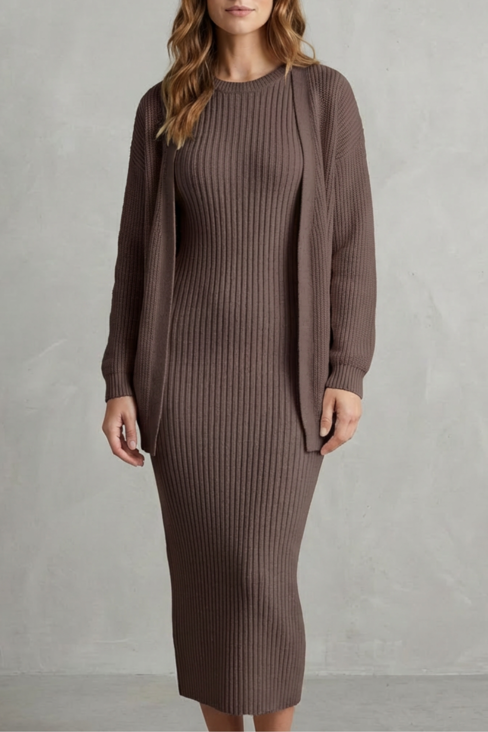Delilah | Cosy Ribbed Knit Winter Dress and Cardigan Set