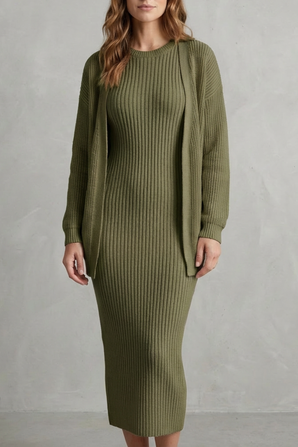 Delilah | Cosy Ribbed Knit Winter Dress and Cardigan Set