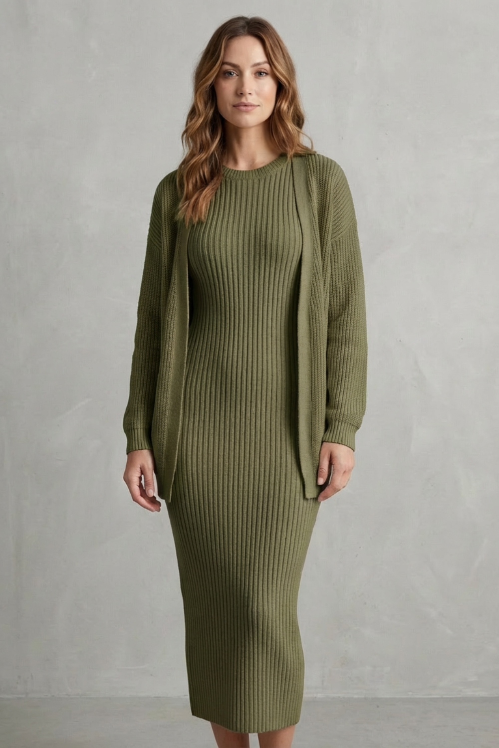 Delilah | Cosy Ribbed Knit Winter Dress and Cardigan Set