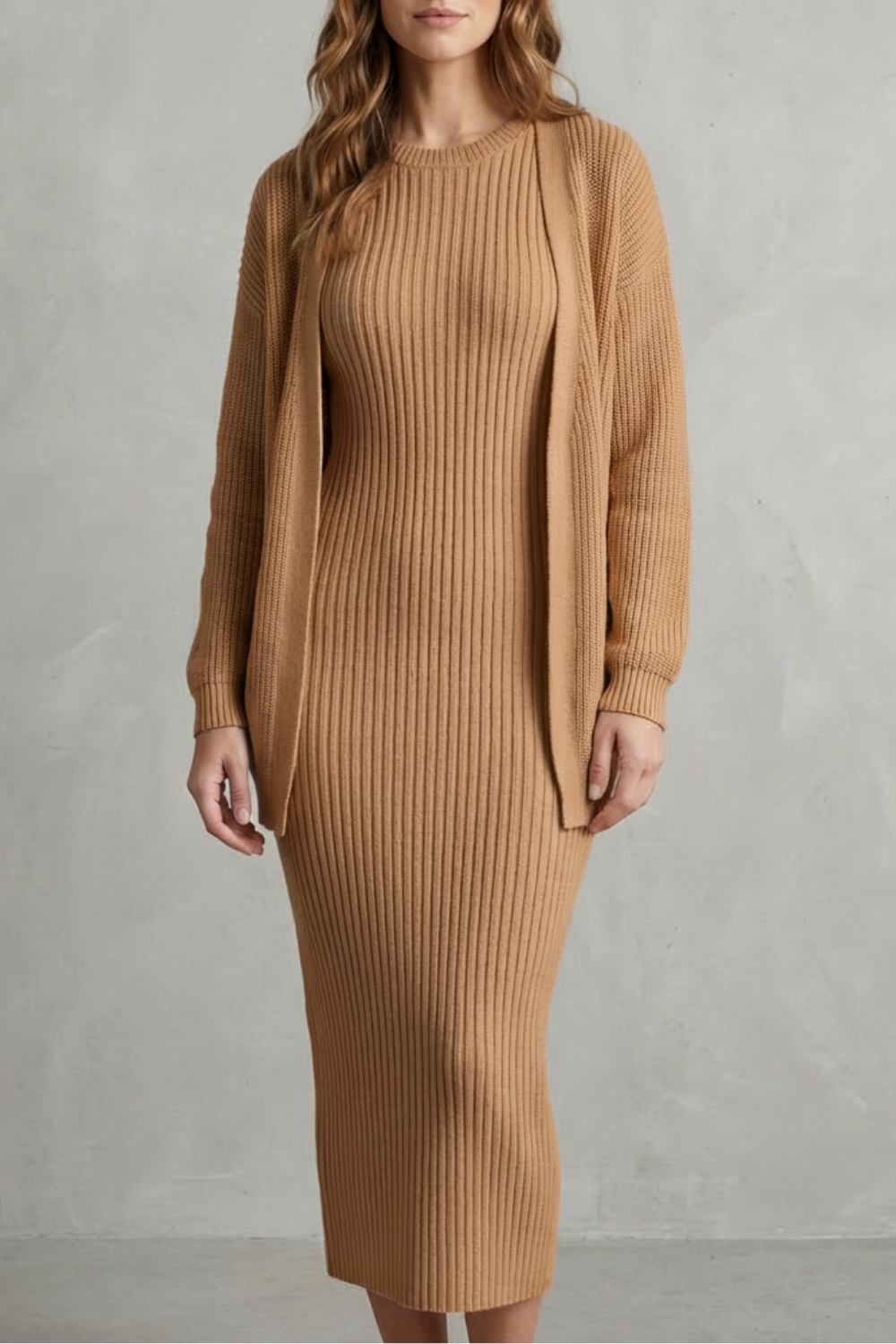 Delilah | Cosy Ribbed Knit Winter Dress and Cardigan Set