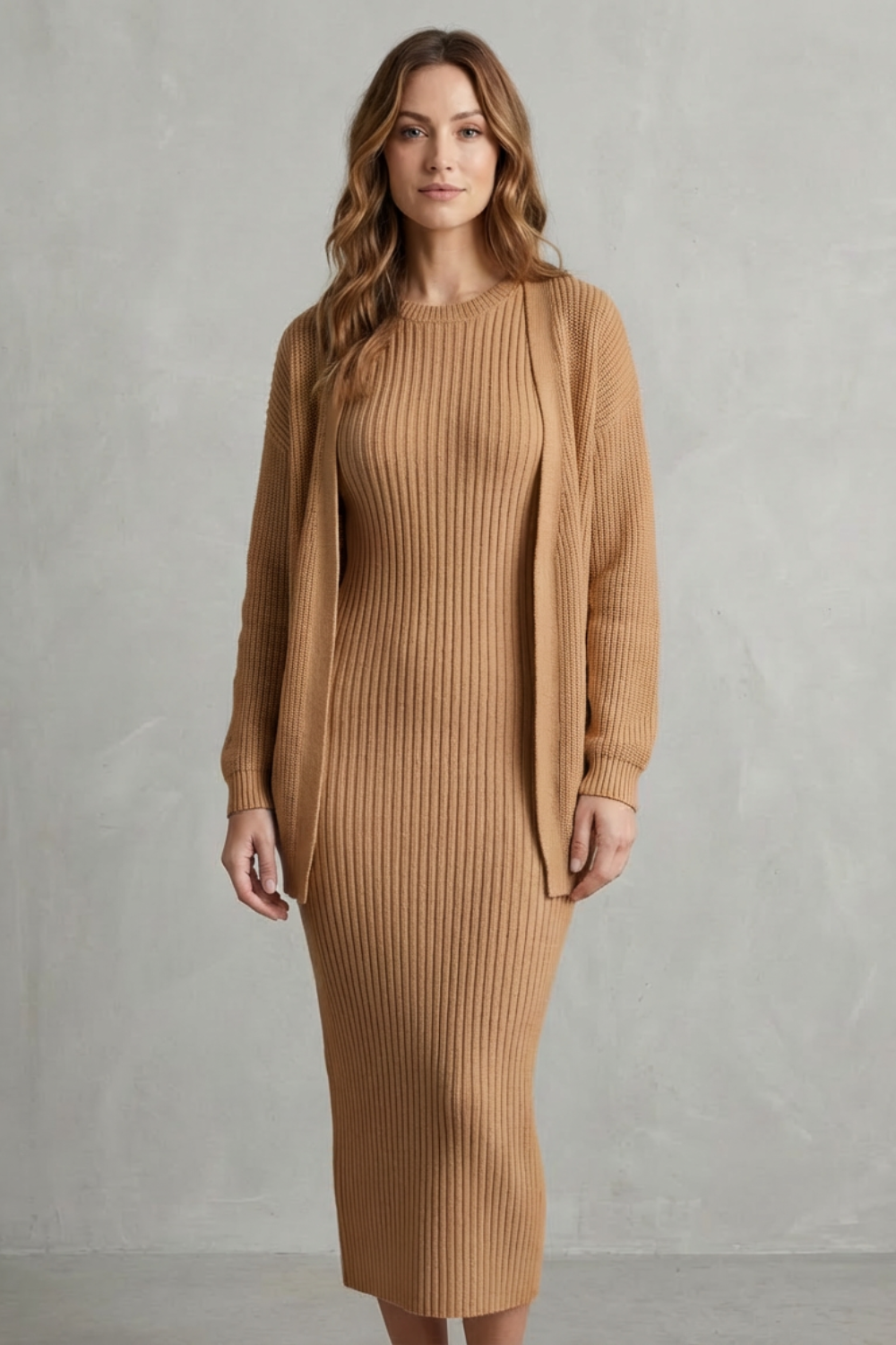 Delilah | Cosy Ribbed Knit Winter Dress and Cardigan Set