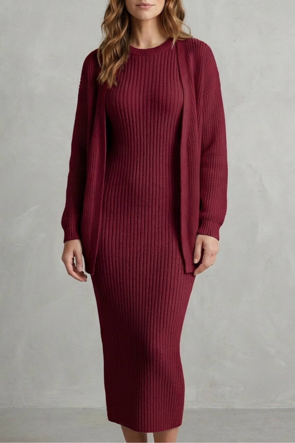 Delilah | Cosy Ribbed Knit Winter Dress and Cardigan Set