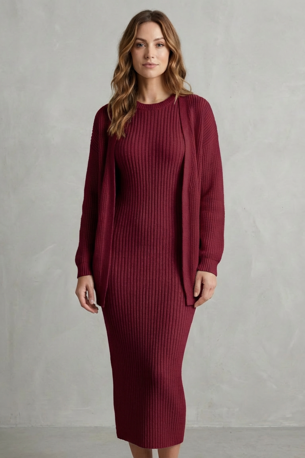 Delilah | Cosy Ribbed Knit Winter Dress and Cardigan Set