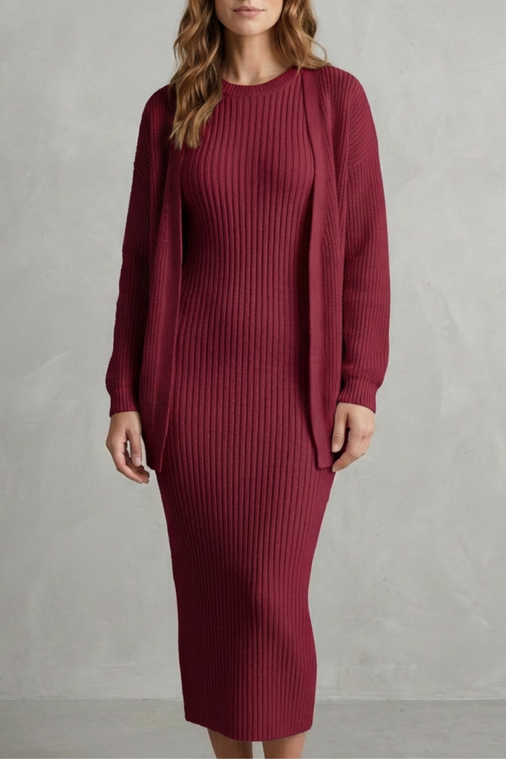 Delilah | Cosy Ribbed Knit Winter Dress and Cardigan Set