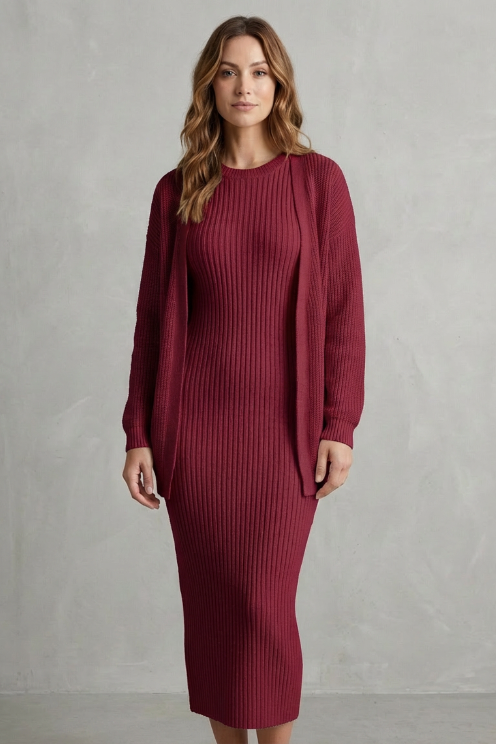 Delilah | Cosy Ribbed Knit Winter Dress and Cardigan Set