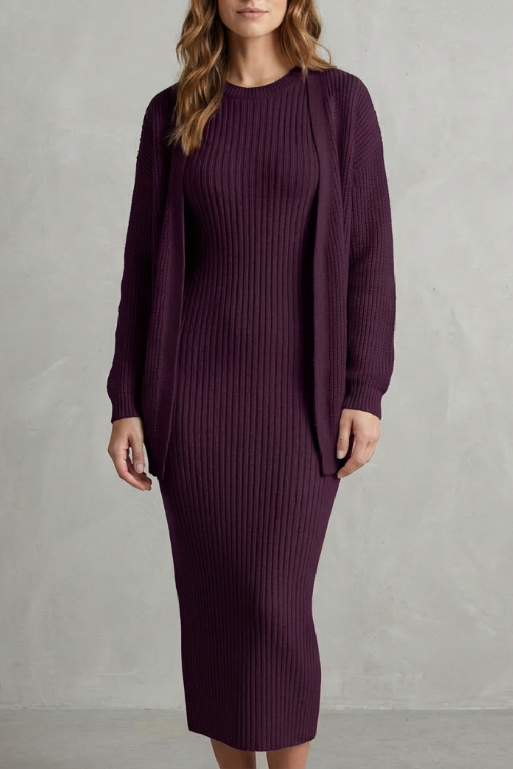 Delilah | Cosy Ribbed Knit Winter Dress and Cardigan Set