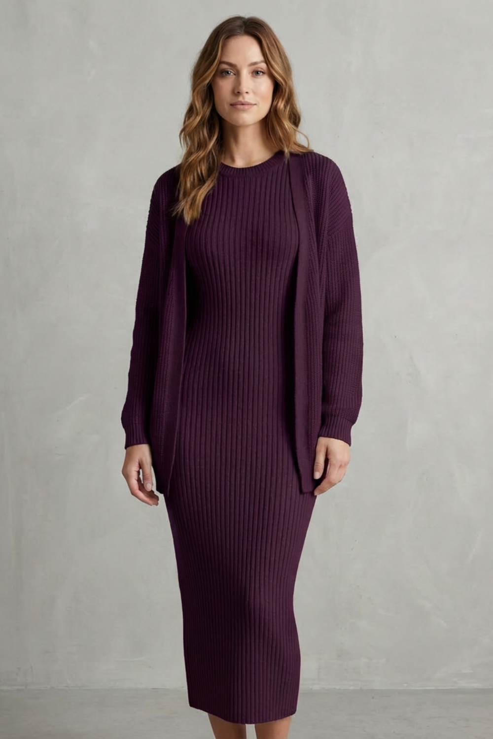 Delilah | Cosy Ribbed Knit Winter Dress and Cardigan Set