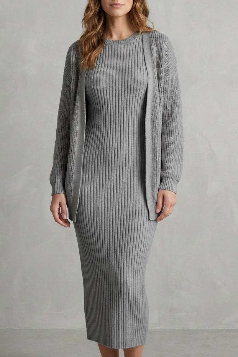Delilah | Cosy Ribbed Knit Winter Dress and Cardigan Set