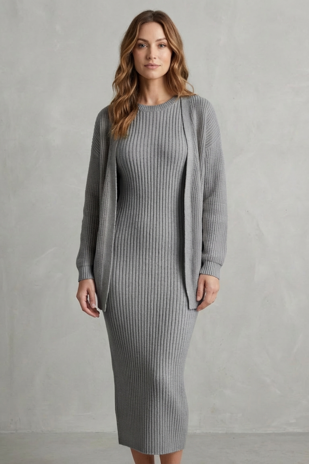 Delilah | Cosy Ribbed Knit Winter Dress and Cardigan Set
