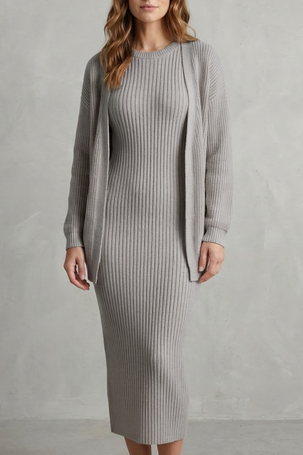 Delilah | Cosy Ribbed Knit Winter Dress and Cardigan Set