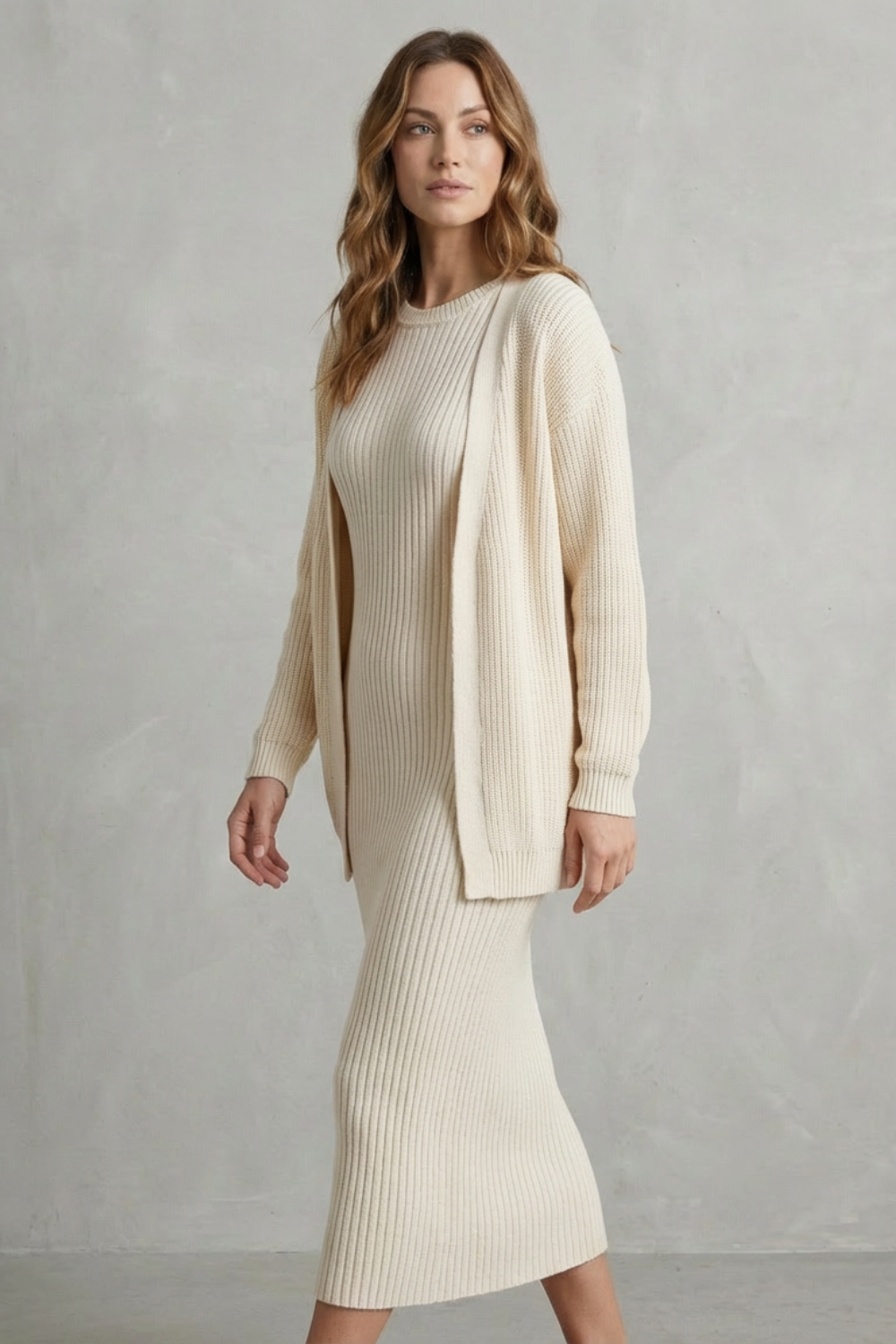 Delilah | Cosy Ribbed Knit Winter Dress and Cardigan Set