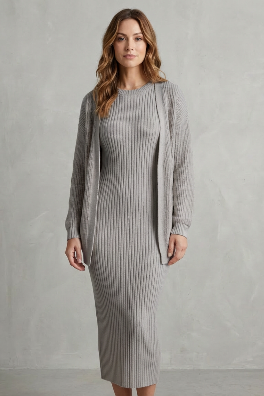 Delilah | Cosy Ribbed Knit Winter Dress and Cardigan Set