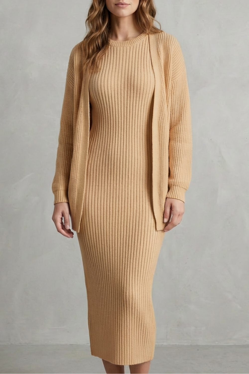 Delilah | Cosy Ribbed Knit Winter Dress and Cardigan Set