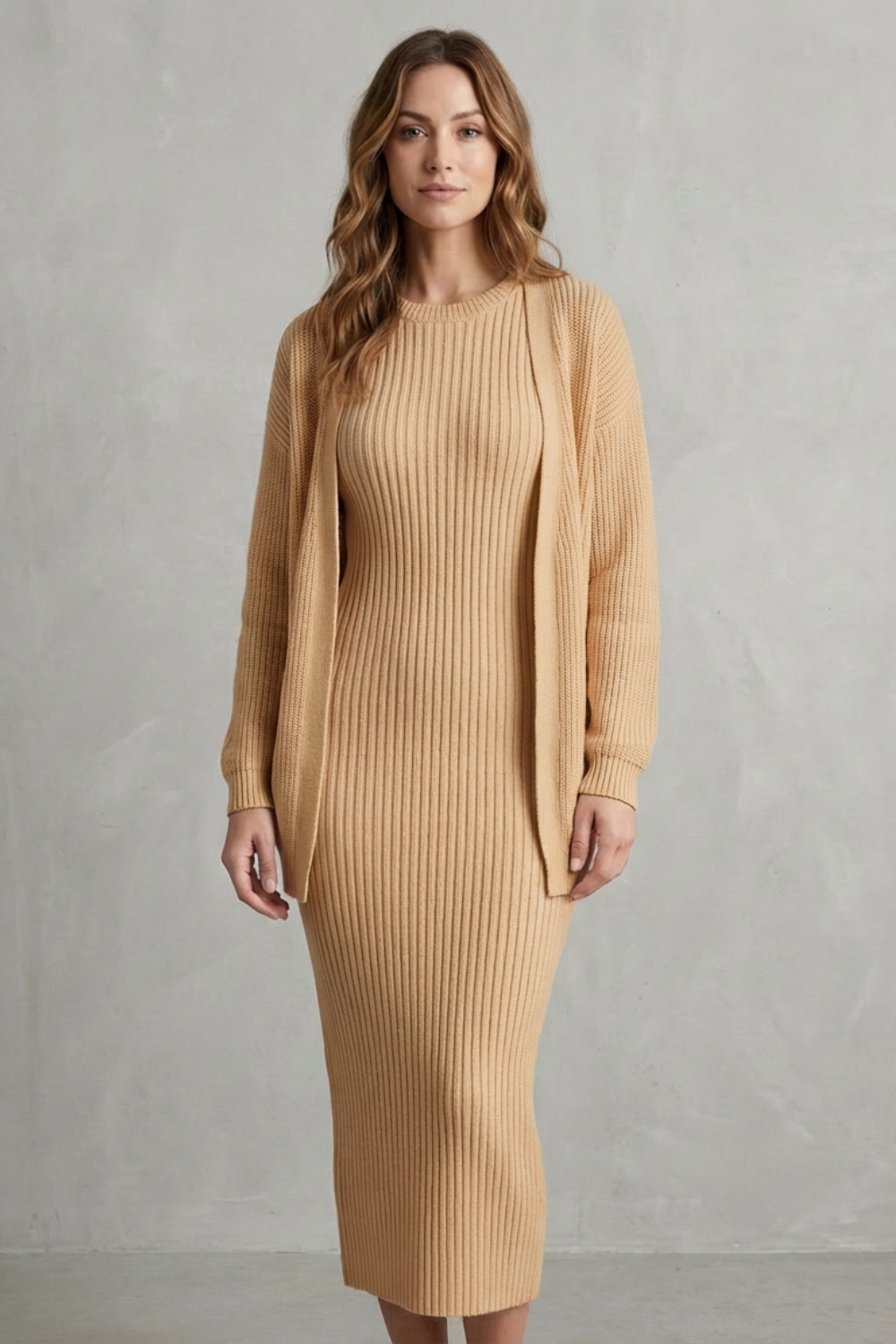 Delilah | Cosy Ribbed Knit Winter Dress and Cardigan Set